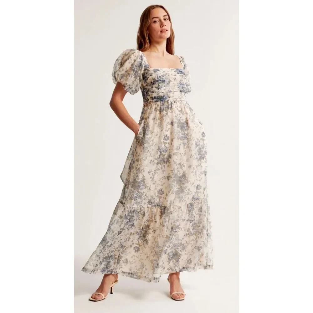 Abercrombie & Fitch Emerson Drama Bow-Back Pink Maxi Dress Floral Small